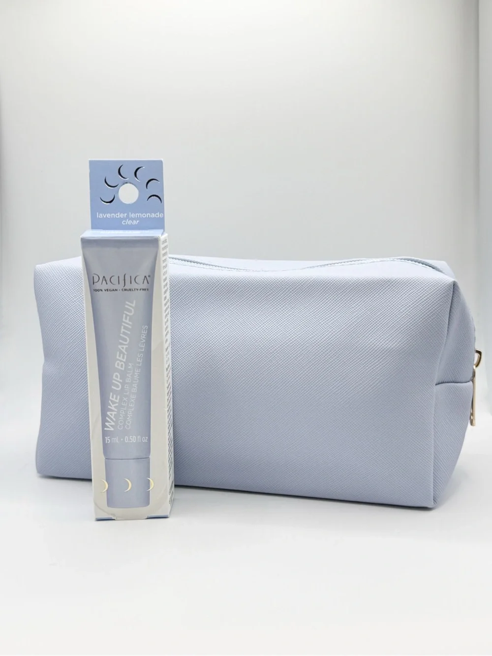 NEW Pacifica Wake Up Beautiful Lip Balm + Lavender Cosmetic Bag Set